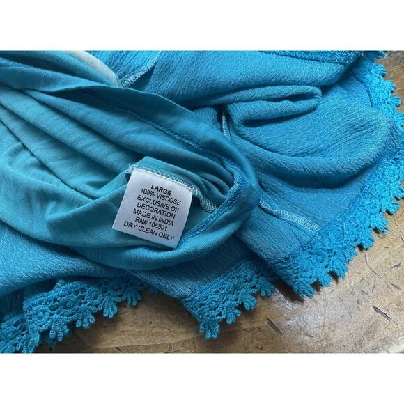 Double D Ranch Womens Shift Dress Large Teal Ombré Crochet Trim Boho Large - Picture 11 of 15